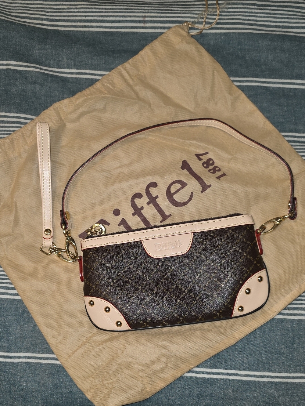 Eiffel Mini Bag in Brown and Light Pink with Gold Hardware
